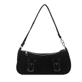 Vintage black baguette shoulder bag with double front pockets and metallic chain strap - Black