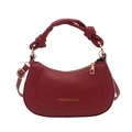 Bolso bandolera de media luna rojo vino con asa anudada y detalles metálicos dorados - Rojo