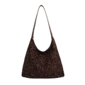 Borsa tote vintage leopardata in pelle scamosciata marrone con manico in pelle - Marrone