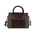 Retro handtas met pied-de-poule patroon, bruin leer en goudkleurige hardware - Bruin
