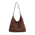 Borsa tote retrò leopardata in tessuto scuro con elegante tracolla per donna - Marrone