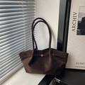 Retro dark brown suede tote bag with minimalist metal buckle and slender shoulder straps - Brown