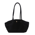 Schicke schwarze Wildleder-Schultertasche mit dünnen Riemen und goldener Schnalle - Schwarz
