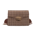 French vintage tweed underarm bag in brown and beige with floral print strap - Brown