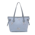 Borsa a spalla in nylon azzurro con ricamo a fiocco e raffinato design a pieghe - Blu