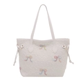 Borsa tote bianca testurizzata con ricamo a farfalla arcobaleno e dettagli dorati - Bianco