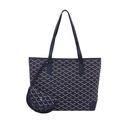 Navy blue printed tote bag set with geometric Y-pattern and matching coin pouch - Blue