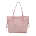 Borsa tote trapuntata rosa con fiocchi ricamati colorati e doppi manici sottili - Rosa