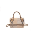 Bolso minimalista beige de patchwork con asa de pañuelo y correa ajustable - Caqui
