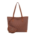 Brown tote bag with chevron pattern and matching small coin purse pendant - Brown