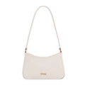 Bolso baguette minimalista de cuero blanco con placa dorada de textura diagonal - Blanco