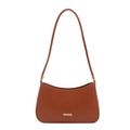 Bolso baguette vintage marrón caramelo en cuero sintético liso con placa dorada - Marrón