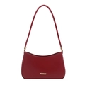 Bolso de hombro minimalista en cuero rojo con forma de media luna y placa dorada - Rojo
