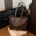 Sac cabas vintage marron foncé en similicuir texturé avec de longues bandoulières - Sans Pendentif / Marron