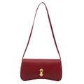 Minimalist red leather crescent shoulder bag with golden cylindrical metal buckle - Red