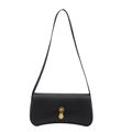 Minimalist black leather underarm bag with gold U-shaped buckle and curved base - Black
