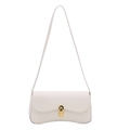 Minimalist white leather shoulder bag with gold pebble clasp and sleek curved design - White