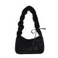 Elegante borsa sottobraccio in peluche nera da donna con un fiocco sulla tracolla larga - Nero