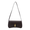 Minimalist dark brown underarm bag with curved leather base and golden U-shaped clasp - Brown