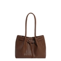 Dunkelbraune gewebte Shopper-Tasche mit V-Muster Textur und langen Schulterriemen - Braun