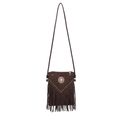 Braune Wildleder-Umhängetasche im Boho-Stil mit Fransen und modischen Metallnieten - Kaffeebraun