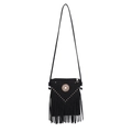 Schwarze Boho-Satteltasche aus Wildlederimitat mit Fransen und Nietendetails - Schwarz