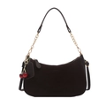Braune Hobo-Schultertasche aus Wildleder mit Goldkette und rotem Kirsch-Anhänger - Braun