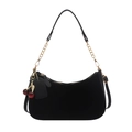 Minimalistische schwarze Halbmond-Schultertasche mit Goldkette und Kirschanhänger - Schwarz