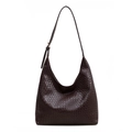 Minimalistische dunkelbraune gewebte Hobo-Schultertasche mit goldener Verstellschnalle - Braun