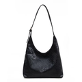 Klassische schwarze gewebte Leder-Hobo-Tasche mit aufwendigen Gittermustern - Schwarz