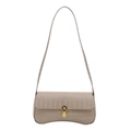Borsa sottobraccio beige con motivo a coccodrillo, fibbia dorata e tracolla lunga - Cachi