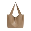 Grande borsa tote minimalista in ecopelle kaki con tracolla larga e fibbia dorata - Cachi