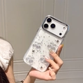 iPhone 16 Pro Max Hülle mit Glitzer, Sternen und bunten 3D-Perlen in Silberoptik - Galvanisierter Rahmen-Sternenhimmel Tropfkleber-Laser Stern Kirsche / iPhone 17 Pro Max
