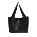 Borsa tote minimalista in pelle nera con chiusura dorata e interno spazioso per donna - Nero