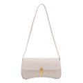 French style croc-effect shoulder bag in light pink with curved base and gold buckle - White