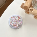 Dettaglio del supporto per telefono a fiore con paillettes a cuore e dettagli glitterati - Fiore di Ciliegio con Paillettes Colorate Magnetico No. 1