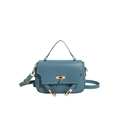 Blue leather crossbody handbag for women with gold metal twist lock and handle - Blue