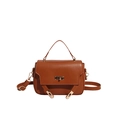 Chic brown PU leather flap crossbody bag with gold twist lock and top handle - Brown