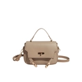 Khaki square handbag in matte leather with gold twist lock and dual straps - Khaki