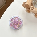 Detail of a 3D cherry blossom phone grip featuring purple resin and gold sequins - Magnetic Colorful Sequin Cherry Blossom No. 8