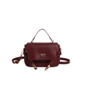 Large burgundy PU leather crossbody bag with gold buckle closure and adjustable strap - Red