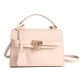 Bolso tote minimalista de cuero beige con cierre dorado y correa desmontable - Blanco