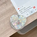 Nahaufnahme der herzförmigen Handyhalterung mit Perlglanz und Kristall-Saturn-Logo - (Weißer Diamant) Magnetisches Muschelherz - #12 Rosa Diamant Planet