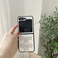 Luxe white snakeskin texture phone case with rhinestone butterfly for folding smartphones - White Snakeskin Rhinestone Butterfly / Samsung ZFlip3