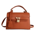 Bolso de mano estilo Kelly en cuero lichi marrón con cierre dorado y bandolera - Marrón