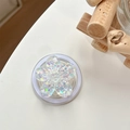 Macro shot of 3D sequin flower MagSafe phone socket with iridescent glitter resin petals - Magnetic Colorful Sequin Cherry Blossom No. 14