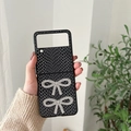 Detail of black crocodile texture phone case with sparkling rhinestone bow decorations - Black Snakeskin Rhinestone Butterfly / Samsung ZFlip3