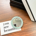 Mint green portable round makeup mirror with Gift For You design on wooden table - Deep Green (Magnetic Base-gift Mirror)