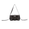 Dark brown punk underarm bag with silver rivets and wide buckle strap design - Brown