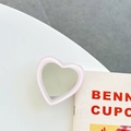 Close-up of heart-shaped pink phone mirror socket with mini makeup glass on white background - Transparent Bracket-Jelly Edge Heart Mirror-Light Pink